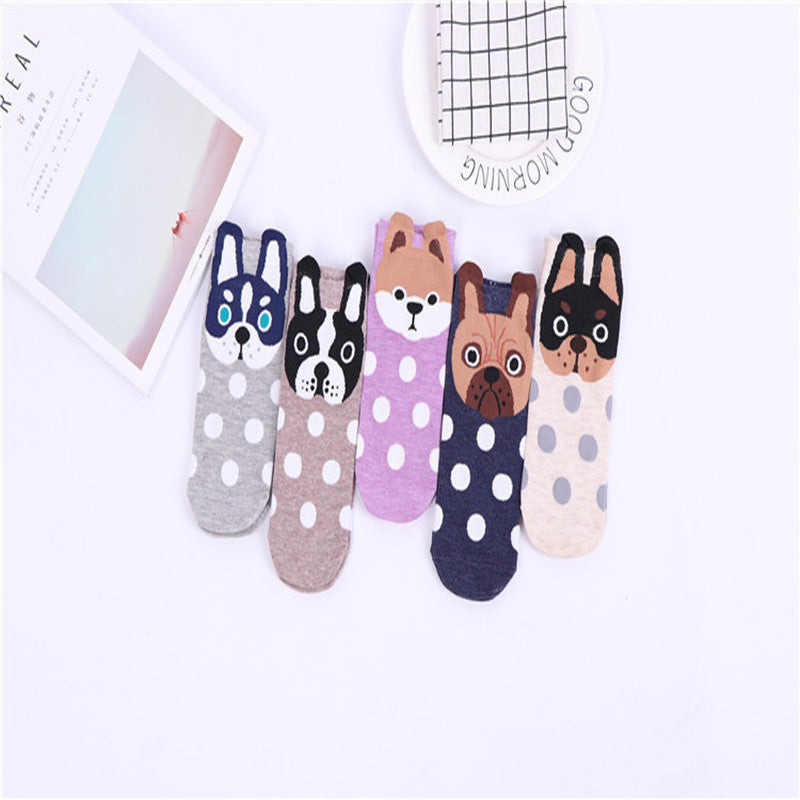 Cute Cartoon Dog Socks With Polka Dot Printing Boat Socks