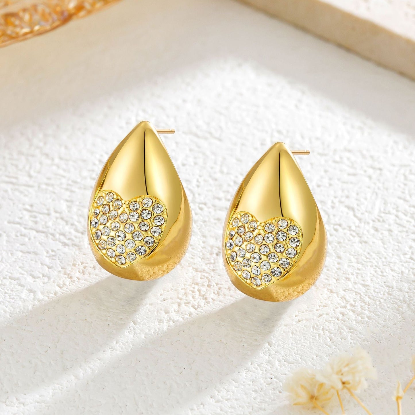 18K Gold Stainless Steel Simple Geometric Water Drop Ear Studs