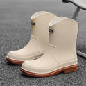 Fashionable All-match Women's Mid-calf Contrast Color Waterproof Shoes Rubber Boots