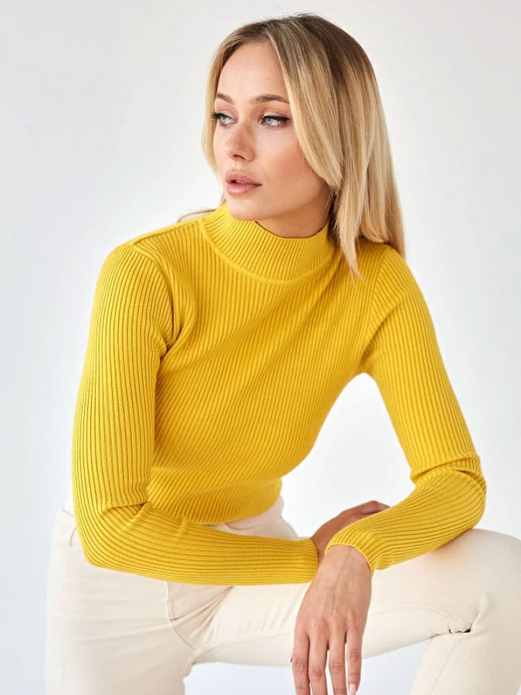 Women's Fashion Simple Pure Color Half Collar Sweater