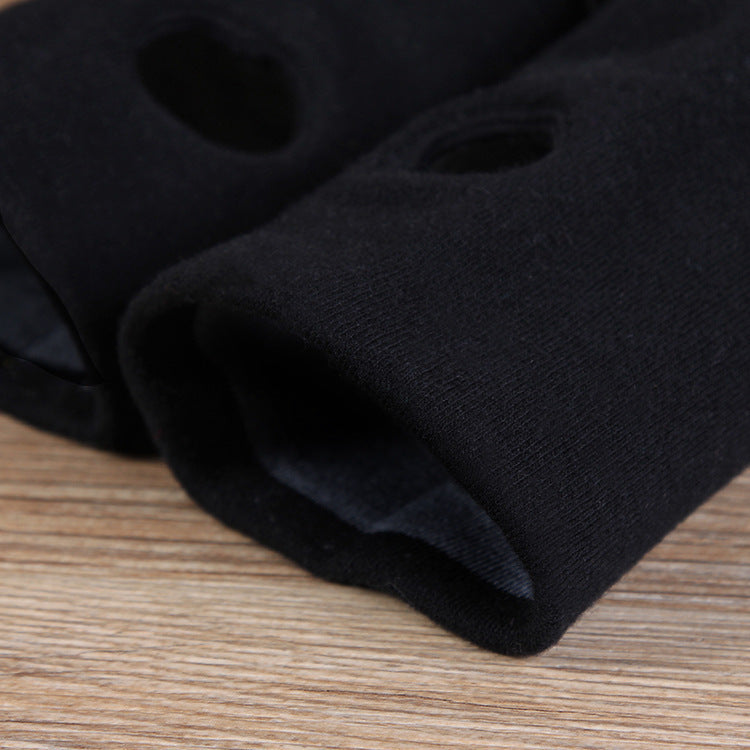 Double Black Keep Warm Pure Color Half Finger Winter Cotton Gloves