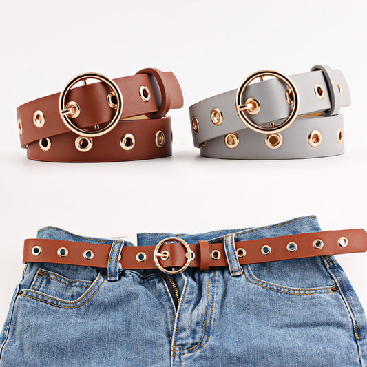 Round buckle wide belt ladies all-match belt