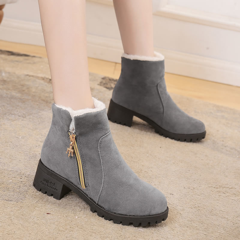 New round toe thick heel suede women's short boots