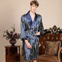 Men's One-Piece Striped Long-Sleeved Silk Robe