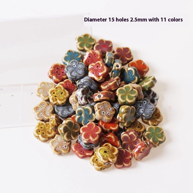 Diy Material Ceramic Flower Glaze Pattern Round Beads