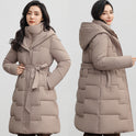 Women's Winter New Waist Trimming Fashion Mid-length Hooded Below-the-knee Coat