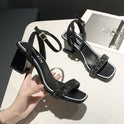 Summer New Style Square Head Thick Heel Sequin Fairy Style Sandals