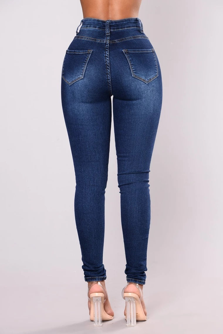 Stretch high-waist women's jeans pencil footwear