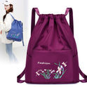 Lightweight Ladies Travel Bag Drawstring Embroidered Nylon Fabric