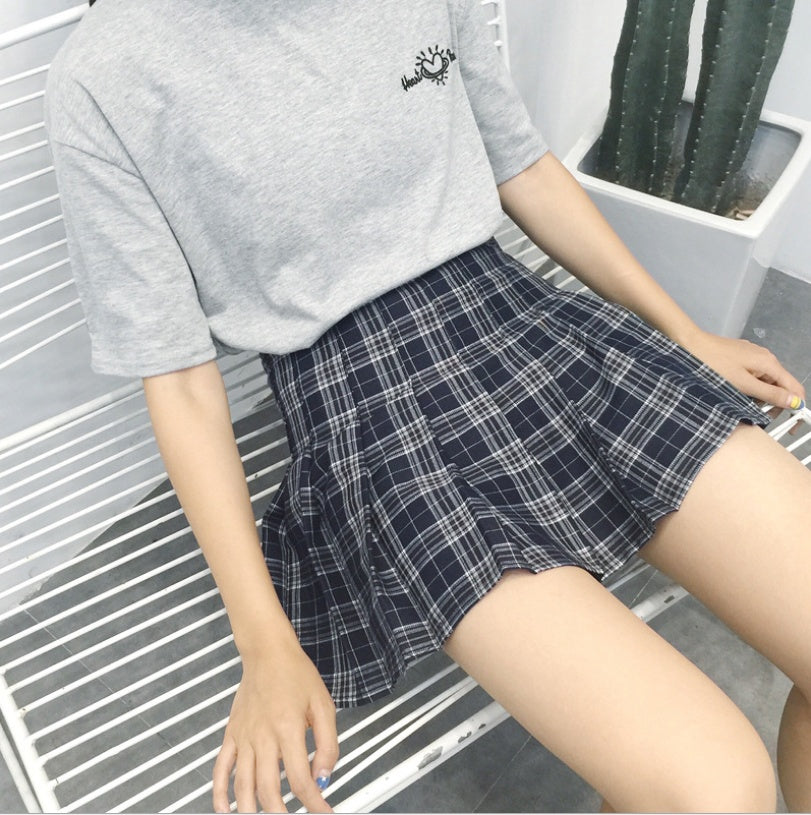 Spring New European And American Fan AA High Waist Plaid Skirt British Wind College Wind And Play Short Skirt Skirt