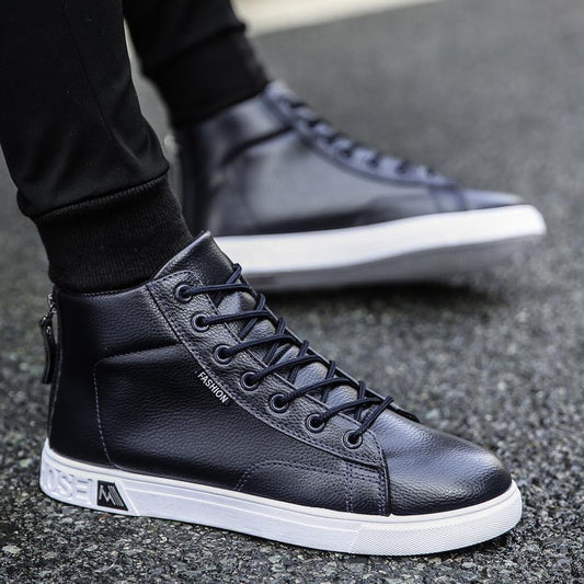 Personalized High-Top Student Casual Leather Panel Shoes