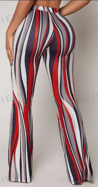 Striped High Waist Flared Leg Pants