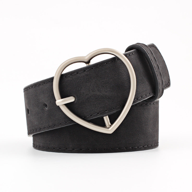 Women's Alloy Peach Heart Japanese Buckle Frosted Leather Wide Belt