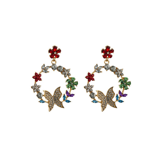 Exaggerated Alloy Diamond Garland Butterfly Earrings