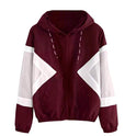 Women's Color Block Elastic Band Waist Hooded Jacket