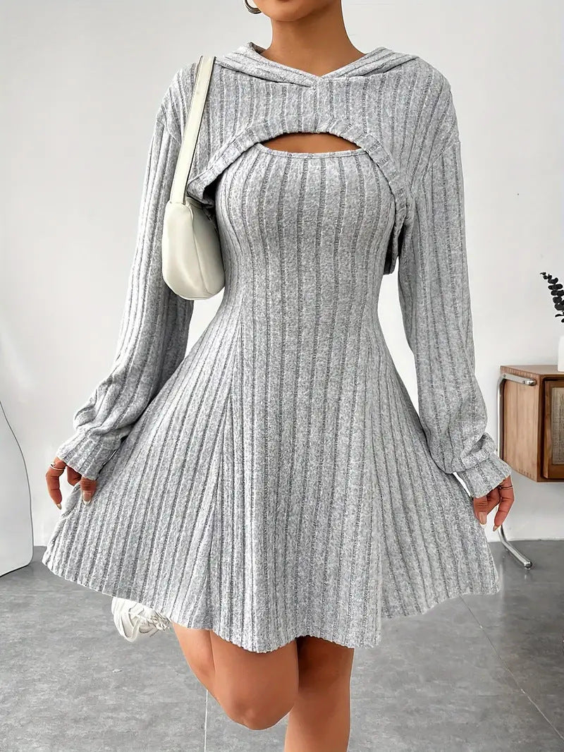 New Fashion Fall Winter Hooded Shawl Long-sleeved Vest Short Skirt Two-piece Set