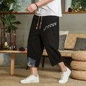 Non-stretch Thin Mid-waist Cropped Linen Casual Pants Men's Color Matching