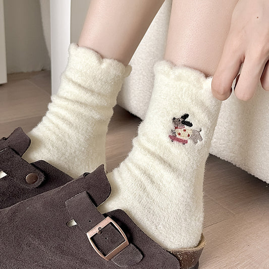 Cartoon Puppy Autumn And Winter Warm Extra Thick No Hair Shedding Snow Socks