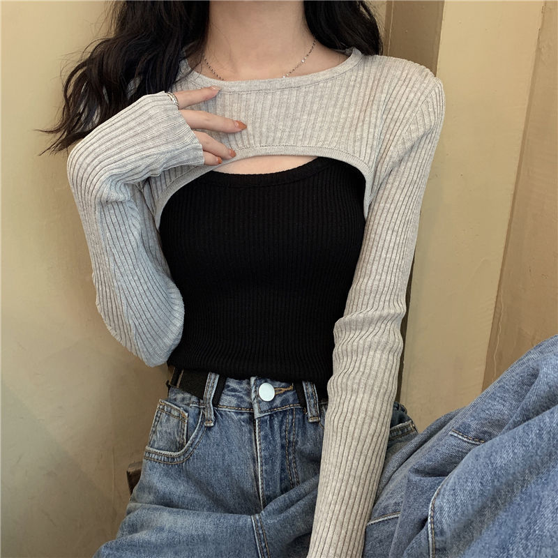 Hem High Waist Knitted Sweater Slimming Mix And Match Small Shawl Sweater Women