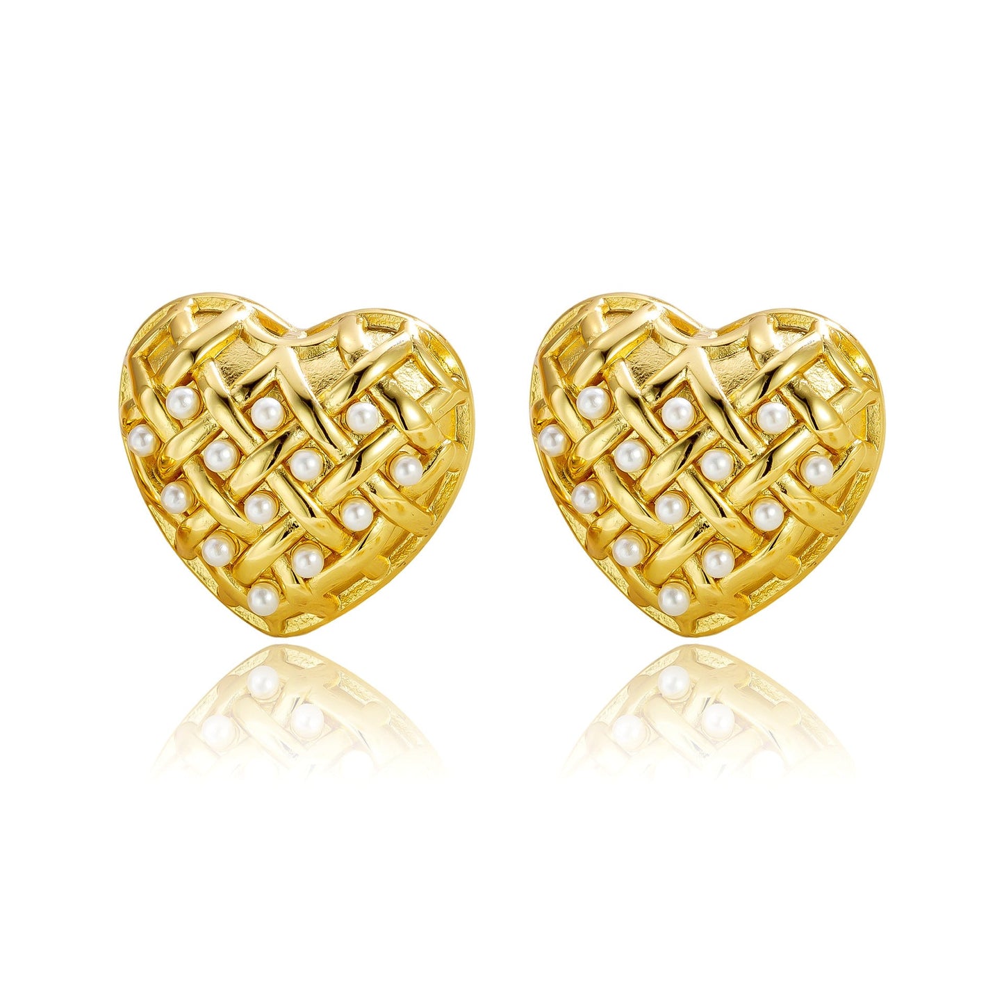 Woven Heart-shaped Pearl Stainless Steel Earrings