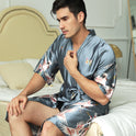 Mid-length Printed Artificial Silk Nightgown Men's Groom Best Man Morning Gowns Sexy Pajamas