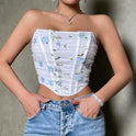 Flower Embroidery Fishbone Short Mesh Outer Wear Tube Top