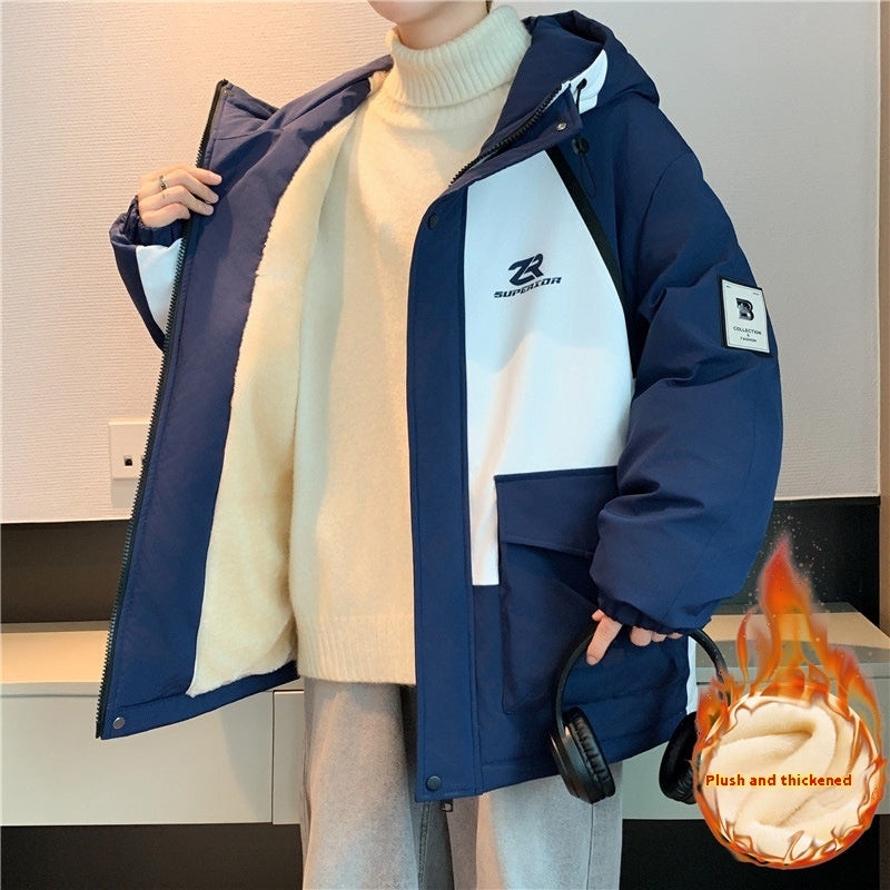 Winter Fleece-lined Thickened Boy Warm Work Clothing Hooded Cotton Coat Jacket