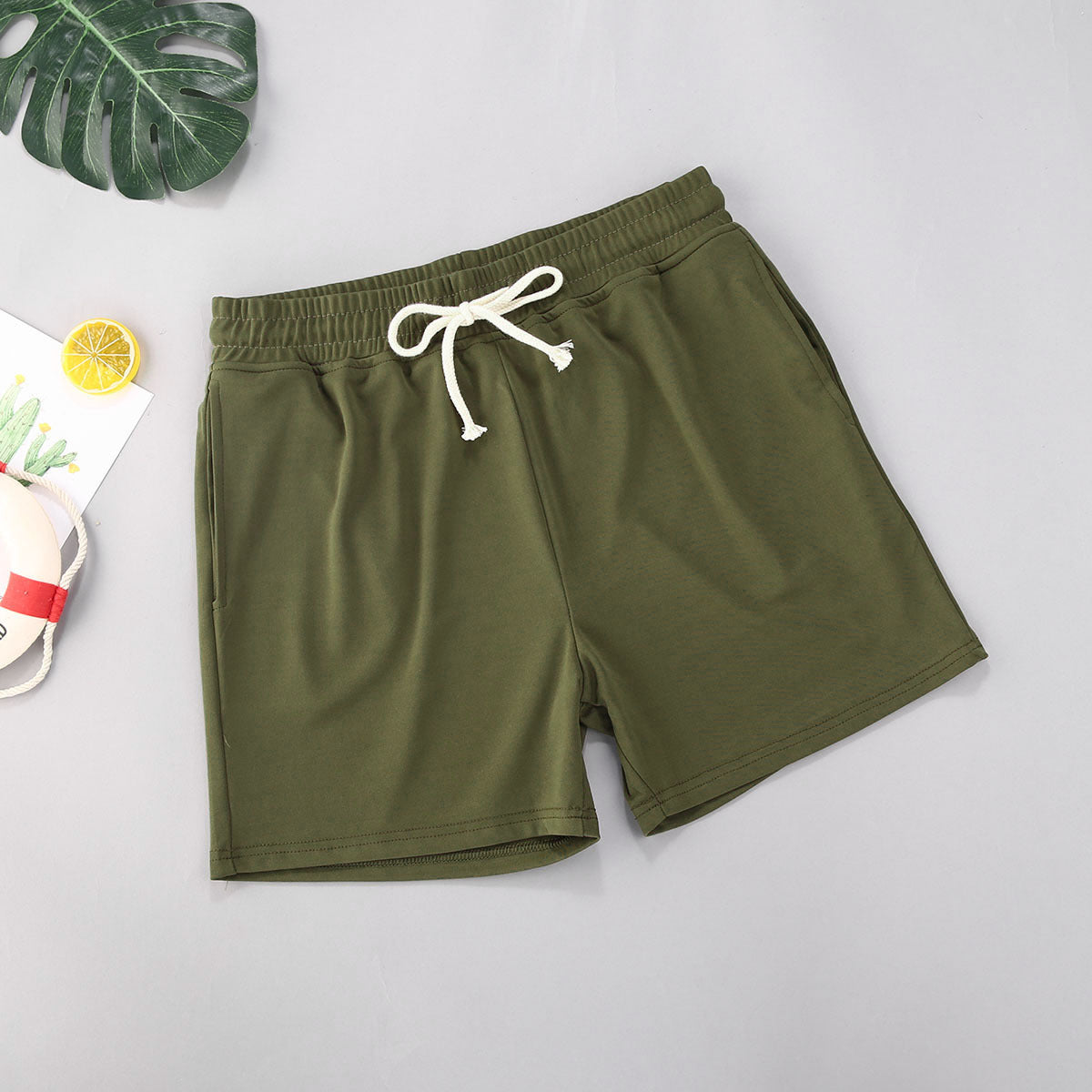 Pocket Drawstring Solid Color Beach Shorts Men