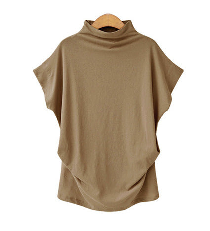 Turtleneck Top Bat Sleeve Short Sleeve T-shirt