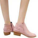 Round toe hand-woven belt single short boots