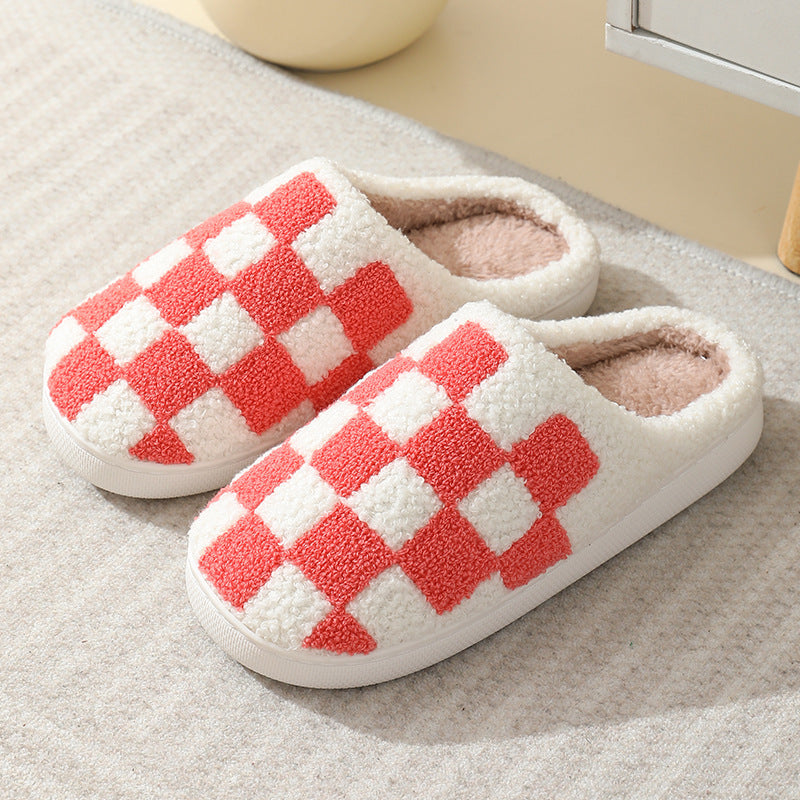 Indoor Home Winter Chessboard Cotton Slippers