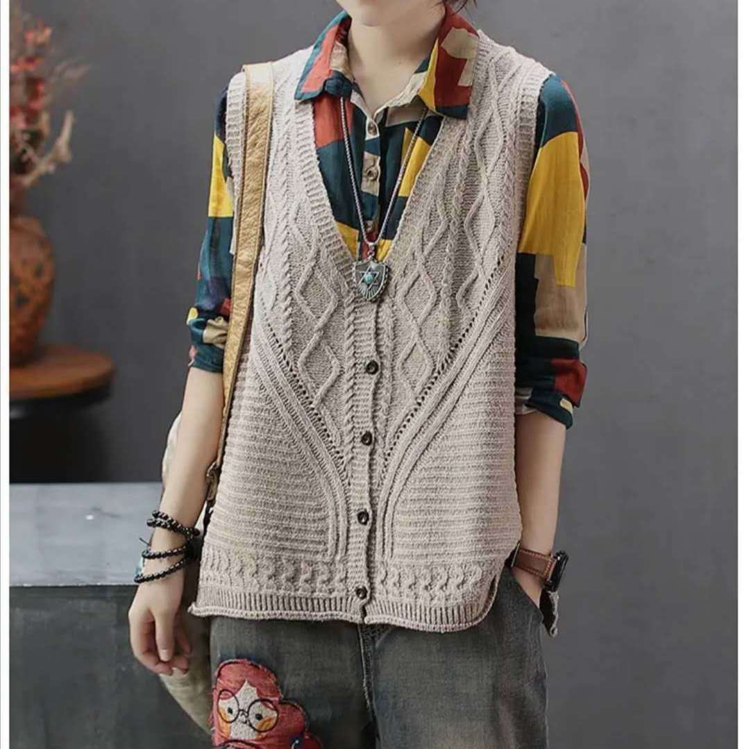 Korean Style Loose V-neck Pullover Vest Sleeveless Waistcoat Knitted Vest Tide