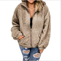 New Women's Solid Color Plush Zipper Loose Cardigan