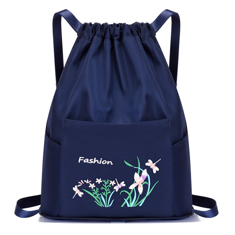 Lightweight Ladies Travel Bag Drawstring Embroidered Nylon Fabric