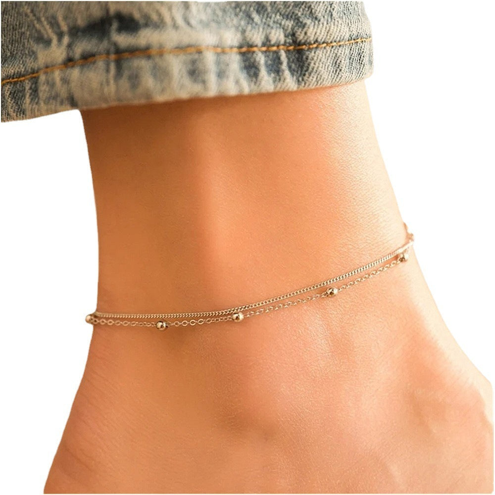 Women's Stylish And Simple Personality Light Luxury Copper Bead Double Layer Ornament Anklet