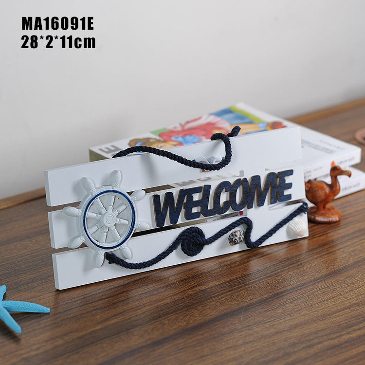 Mediterranean WELCOME Plate Marine Ornament Helmsman Sea Anchor Welcome Listing Bar Wooden Welcome Plate 16091