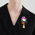 Halloween Brat Broom Pumpkin Head Cartoon Brooch