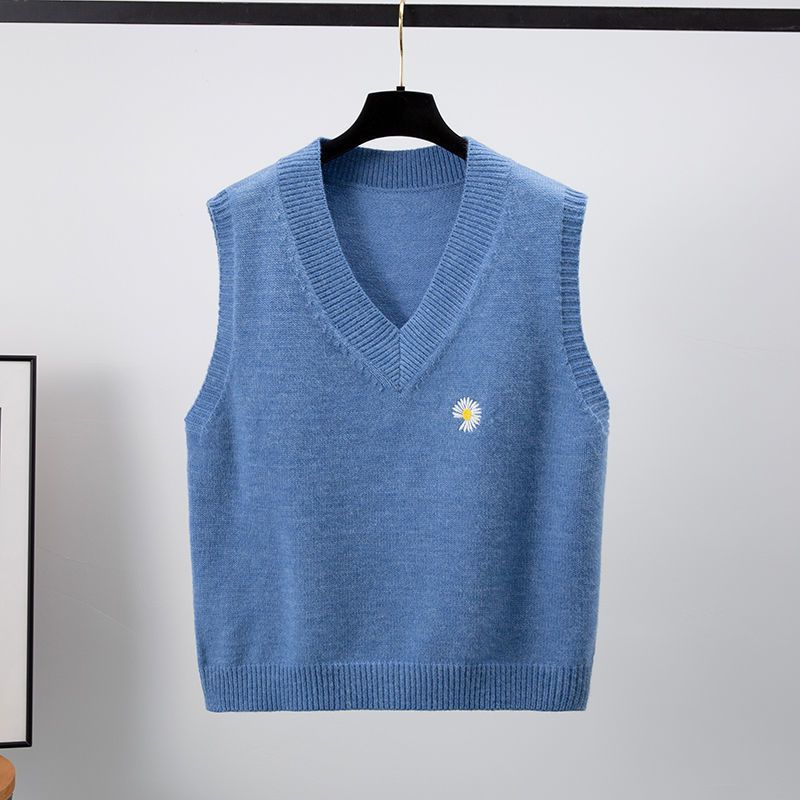 Loose V-neck Short Sleeveless Waistcoat Sweater Outer Wear Knitted Vest