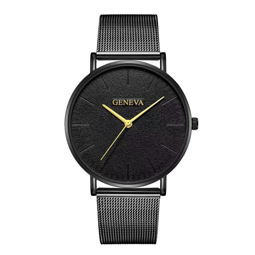 Geneva men's fashion steel mesh strap watch