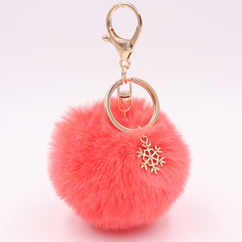 Christmas Snowflake Plush Key Chain Alloy Bag Pendant