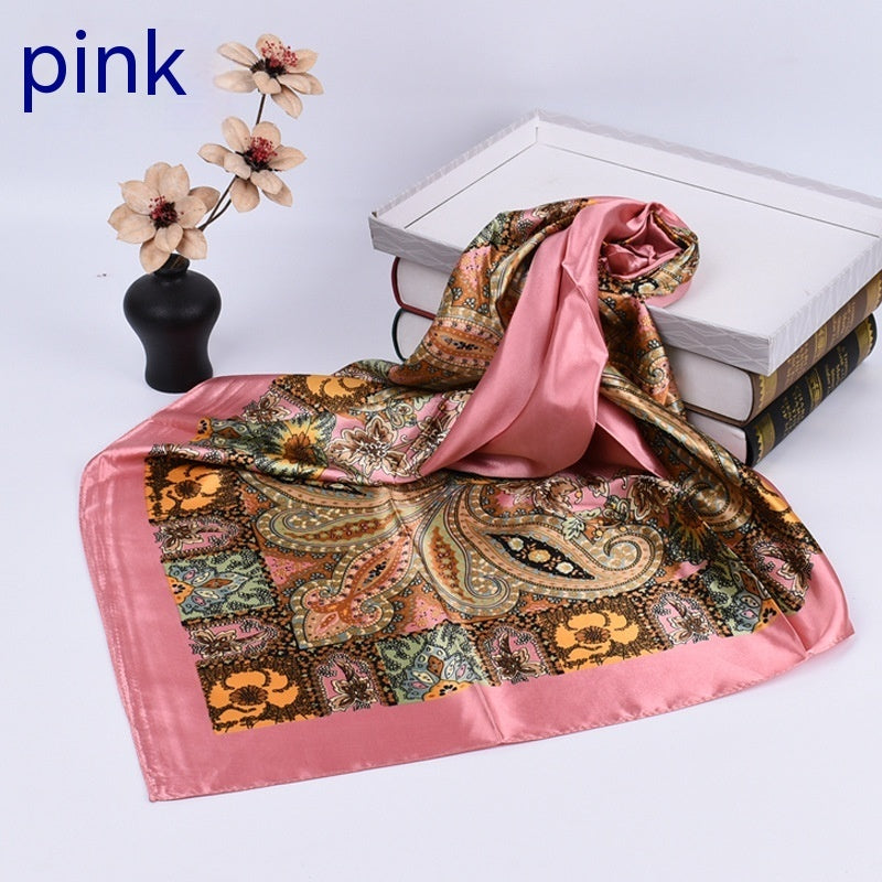 Spring New Versatile Large Kerchief Silk Scarf Classic Retro Printing