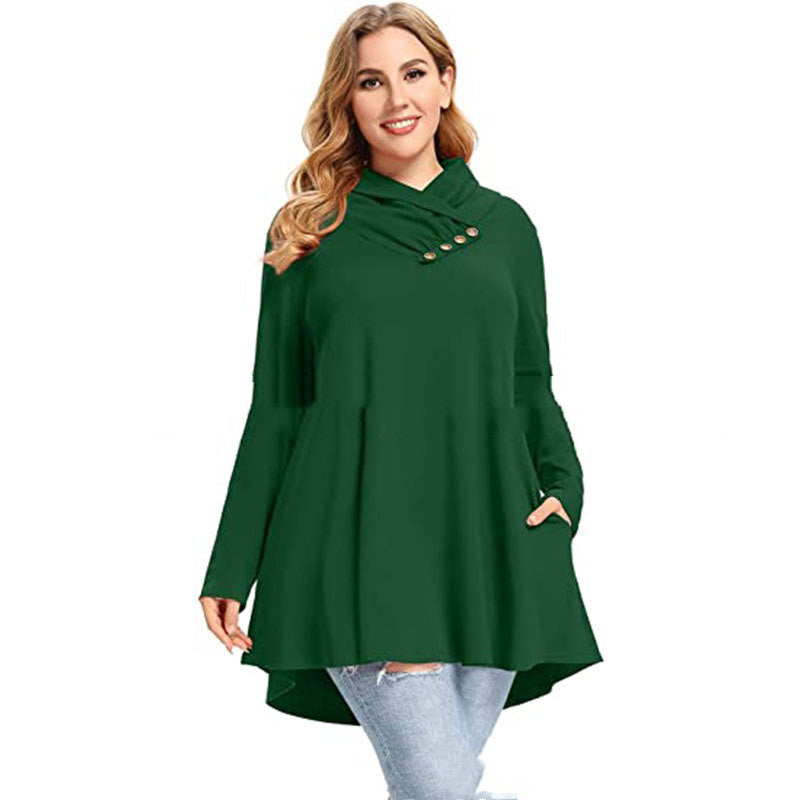 Women's Crinkle Collar Plus Size Top Long Sleeve Tunic