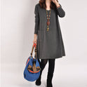 Pure color literary long sleeve dress