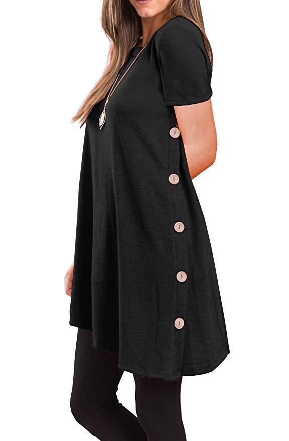 Short sleeve irregular skirt buttons