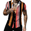 Digital Printing Striped Hawaiian Lapel Thin Short Sleeve