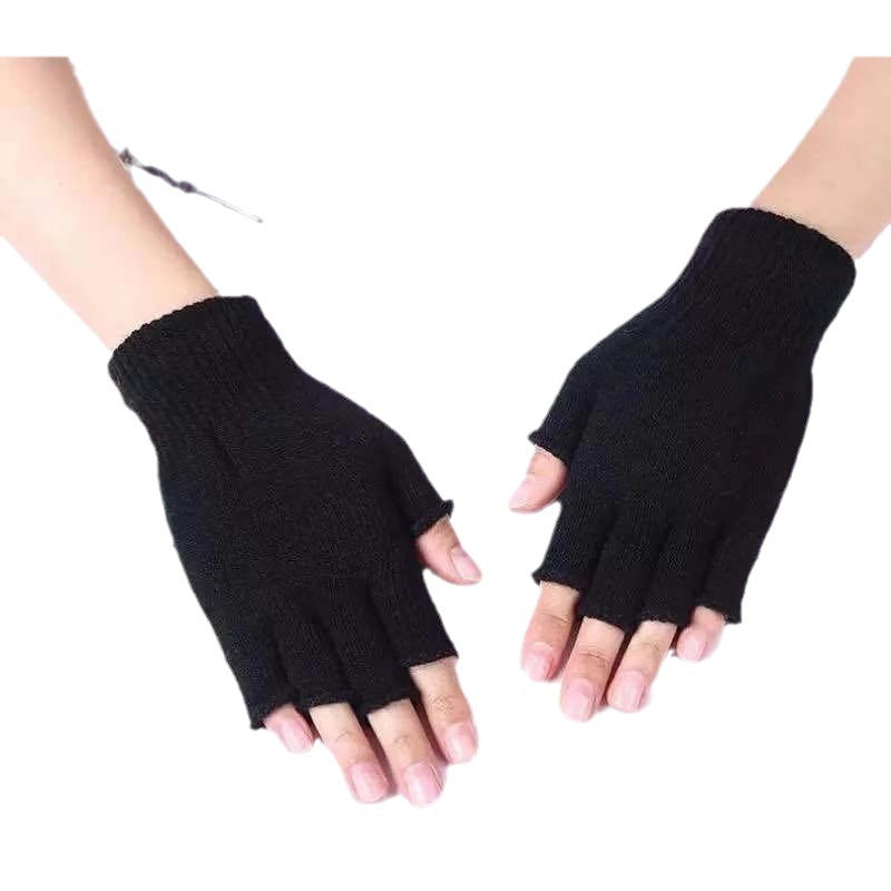 Autumn And Winter Thin Knitted Half Finger Gloves Adult Riding Cold-proof