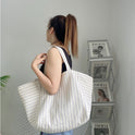 Canvas Bag For Women Ins Shoulder Large Capacity Idle Style Striped Fashion