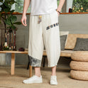 Non-stretch Thin Mid-waist Cropped Linen Casual Pants Men's Color Matching