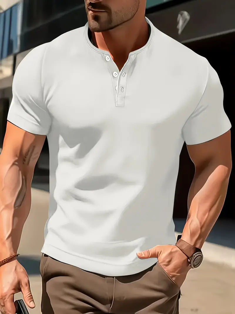 Men's Solid Color Casual Fashion Short Sleeved Shirt