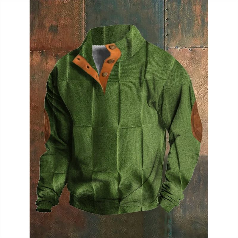 Digital Printing Christmas Series 6-button Henry Collar Long-sleeved Sweater For Men